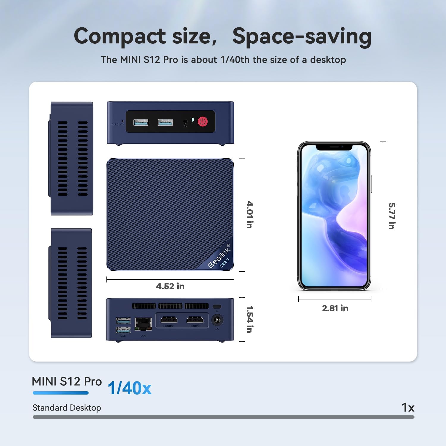 Beelink Mini PC, MINI S12 Pro Intel Twin Lake N100 (4C/4T), Mini Computer 12GB LPDDR5 RAM 500GB M.2 SATA SSD, Desktop PC Dual HDMI 4K UHD/2.5G Ethernet/WiFi6/BT5.2/W11 Home/HTPC