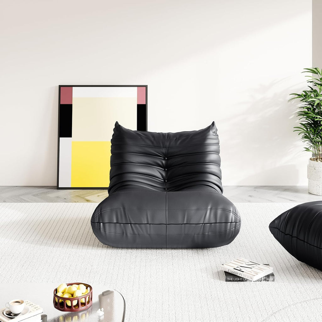 Fireside Corner Bean Bag Chairs for Adults,Comfy Lazy Floor Sofa Couch, Soft Lounge Foam-Filled Single Chair for Living Room Bedroom Office,Black