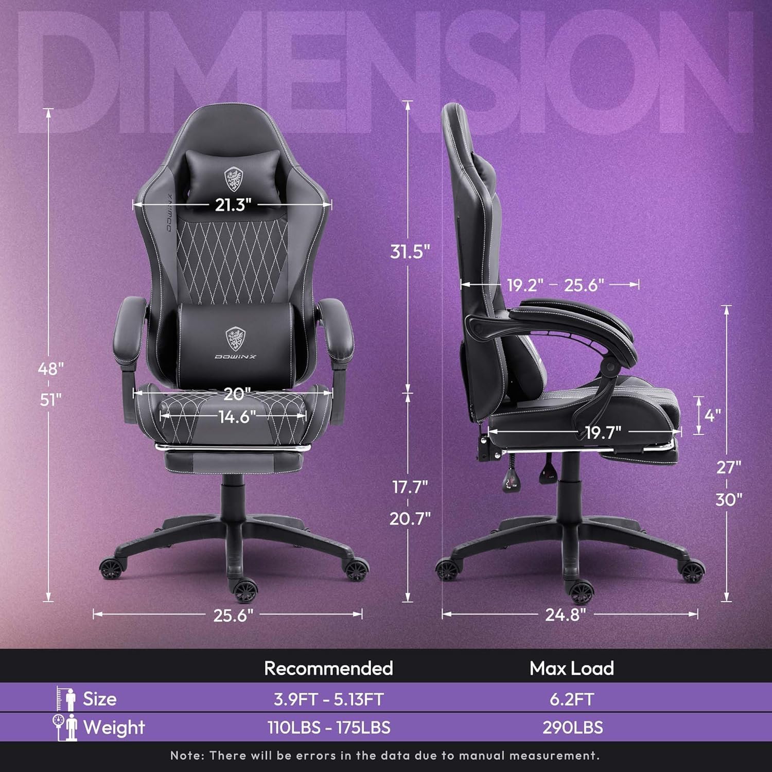 Dowinx Gaming Chair with Massage Lumbar Support and Footrest, Video Game Chair for Adults, Adjustable Ergonomic Gamer Chairs High Back with Pocket Spring Cushion, Swivel Recliner with Headrest, Grey