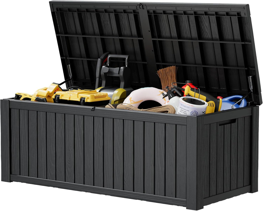 Oudoor Storage Deck Boxes Waterproof, Waterproof and UV Resistant Outdoor Storage Box Lockable Lid for Delivery Box, Indoor, Garden Tools, Pool Supplies, Patio (Black, 220 Gallon)