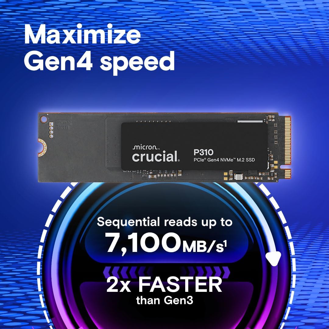 Crucial P310 500GB SSD, PCIe Gen4 NVMe M.2 2280, Up to 6,600MB/s, for Laptop, Desktop (PC), & Handheld Gaming Consoles, Includes Acronis Data Recovery Software, Solid State Drive - CT500P310SSD801