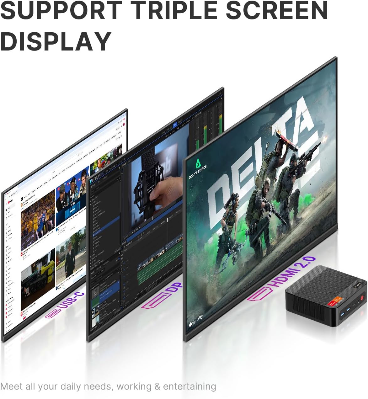 AG2 Mini PC with Ryzen 7 7840HS, 32GB DDR5 1TB PCIe4.0 SSD Mini Desktop Gaming PC with Radeon 780M, Dual LAN/Wi-Fi 6E/HDMI/DP/USB-C/BT 5.2