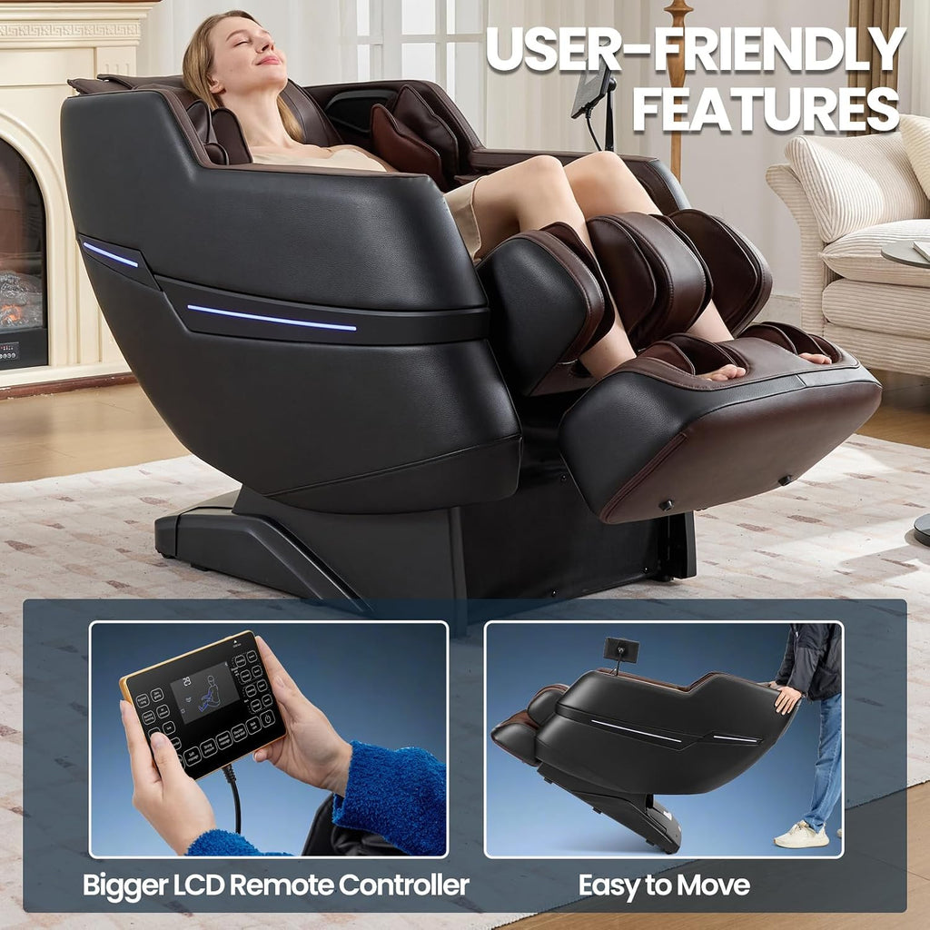 Artist hand Massage Chair Full Body, 2026 Zero Gravity Massage Chair Recliner, 8 Fix Rollers, 6 Modes, Bluetooth Speakers, Foot Roller Massage, Waist Heating, Full-Body Airbags, Brown/Black