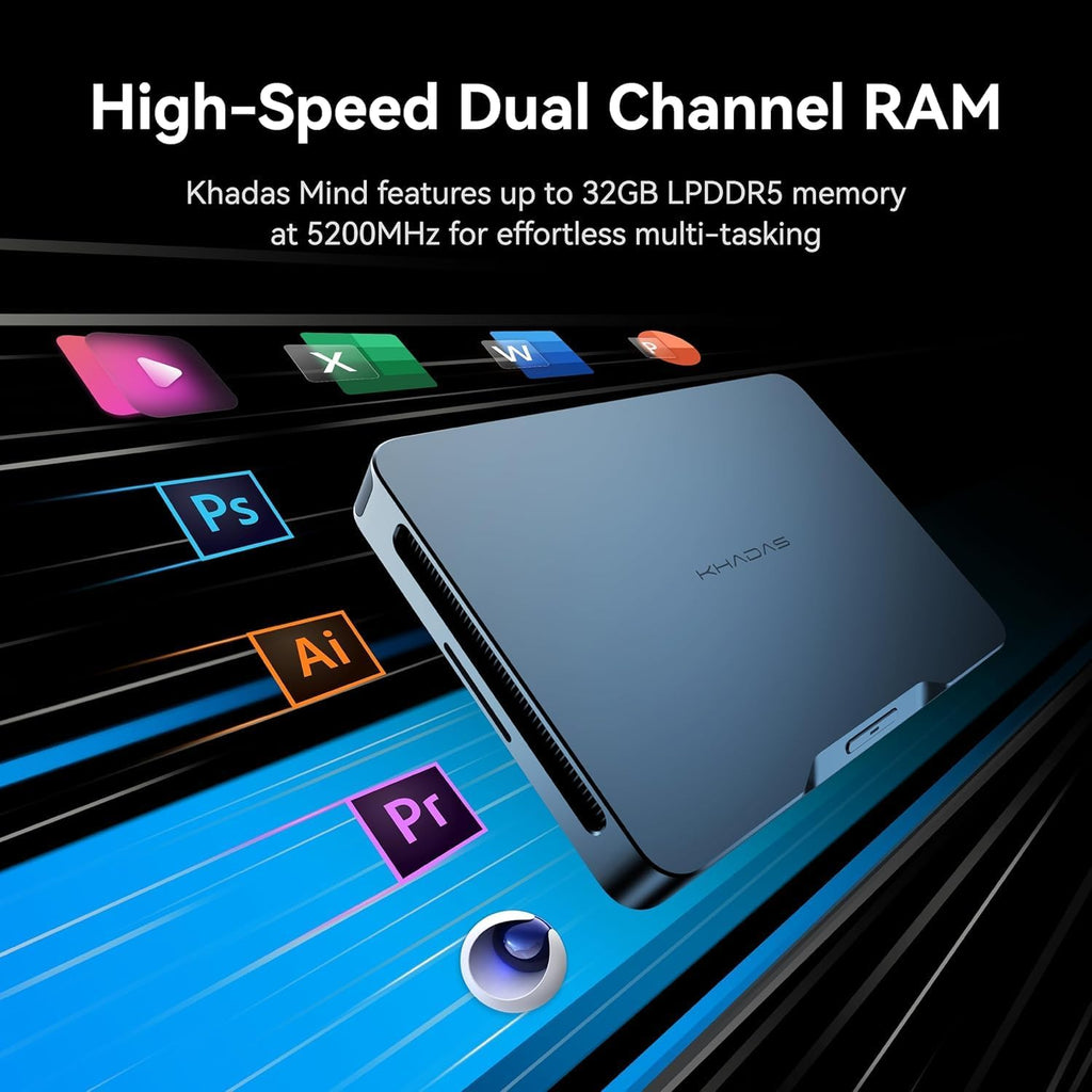 Khadas Mind 1 Mini PC, Intel Core i7-1360P 5.0GHz Micro Desktop Computer with 5.55Wh Standby Battery, 32GB LPDDR5, 1TB PCIe 4.0 SSD, BT5.3, WiFi 6E, Portable Computer for Business Home Office