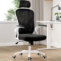 Farini Ergonomic Office Chair, Home Office Desk Chair with Headrest, High Back Swivel Computer Chair with Armrests and Adjustable Lumbar Support for Home Office Study Room, White & Black
