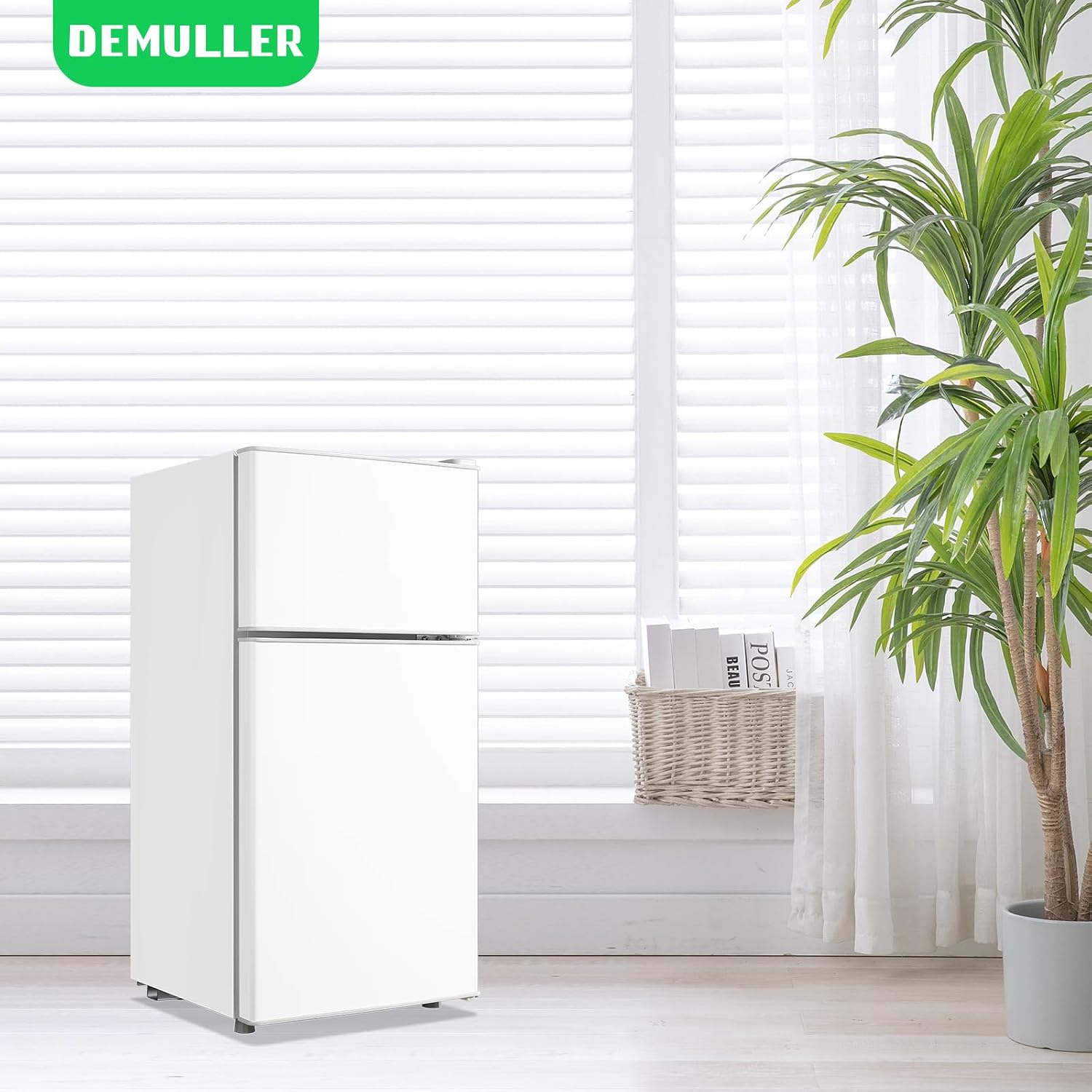 DEMULLER 45L Mini Fridge with Top Freezer Small Refrigerator with Two Door & 7 Temperature Settings & 2 Remoable Shelves Ideal for Kitchen Office Apt White