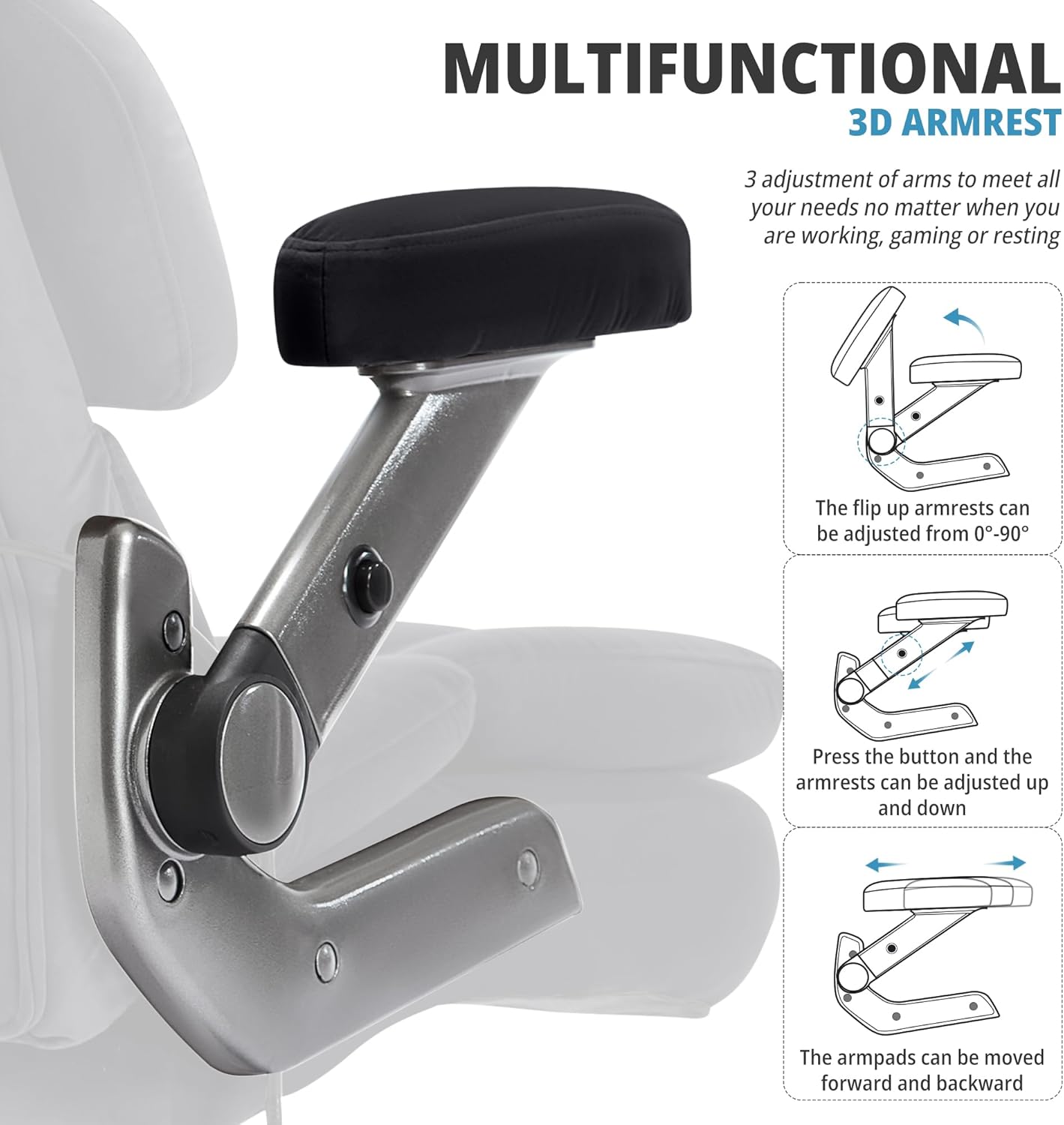 Fabric 700lbs Big and Tall Office Chair-Large Computer Chair with Adjustable Lumbar Support 3D Flip Arms Plus Size Wheels, High Back Executive Desk Chair, Heavy Duty Metal Base, Thick Padded Wide Seat
