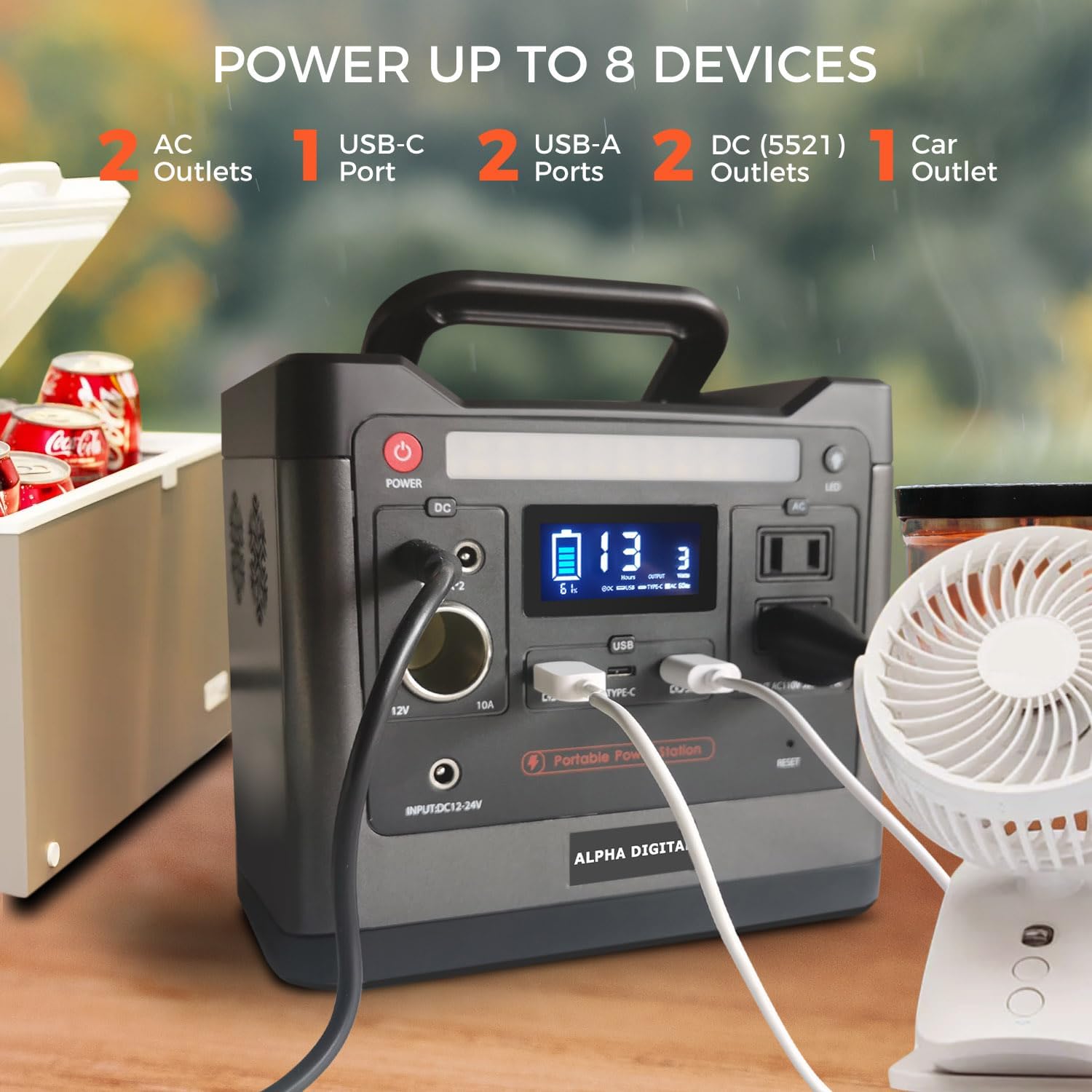 320W Outdoor Portable Power Station, 298Wh/93120mAh, LiFePO4 Lithium Battery. AC Outlet, DC Output, USB QC3.0 & Type-C, LED Flashlight. for Home, Travel, Camping