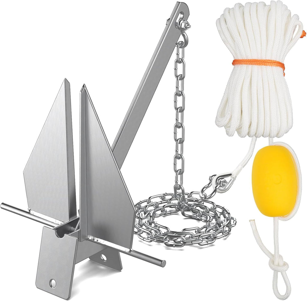 Boat Anchor Kit, 4 Sizes Fluke Anchor with Float, Chain, Rope, Hot-Dipped Galvanized Steel Anchor for Watercraft Up to 38FT
