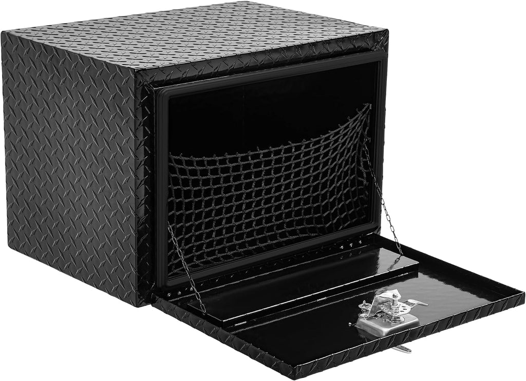 AUTOSAVER88 24 Inch Underbody Tool Boxes, Heavy Duty Aluminum Diamond Plate Toolbox Organizer, Waterproof Chest Storage Box with Lock for Trucks, Trailers, RVs, Warehouses, Black