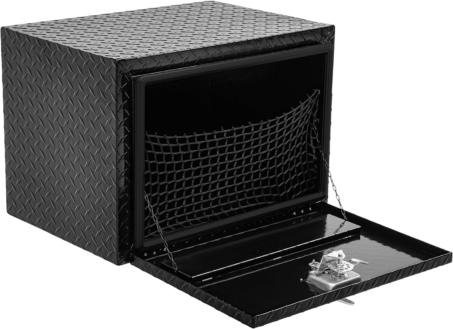 AUTOSAVER88 24 Inch Underbody Tool Boxes, Heavy Duty Aluminum Diamond Plate Toolbox Organizer, Waterproof Chest Storage Box with Lock for Trucks, Trailers, RVs, Warehouses, Black