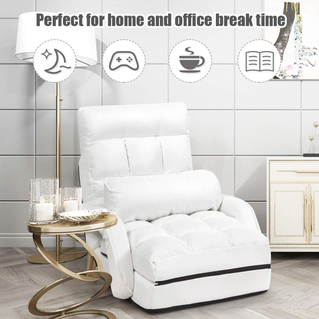 GOFLAME Adjustable Folding Massage Lazy Sofa, Floor Chair Sofa, Padded Gaming Chair with Armrests and Pillow