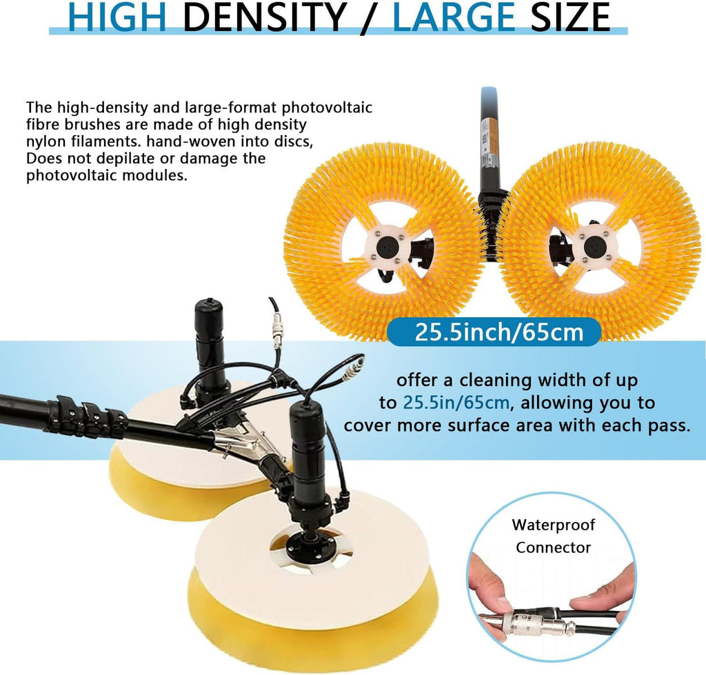 Pv Panel Wash Cleaning Machine, Telescopic Rod, 65Cm Double Head Solar Panel Cleaning Kit, Solar Cleaner Window Robot, Solar Panel Cleaning Brush and Pole, Electric Water,5.5M