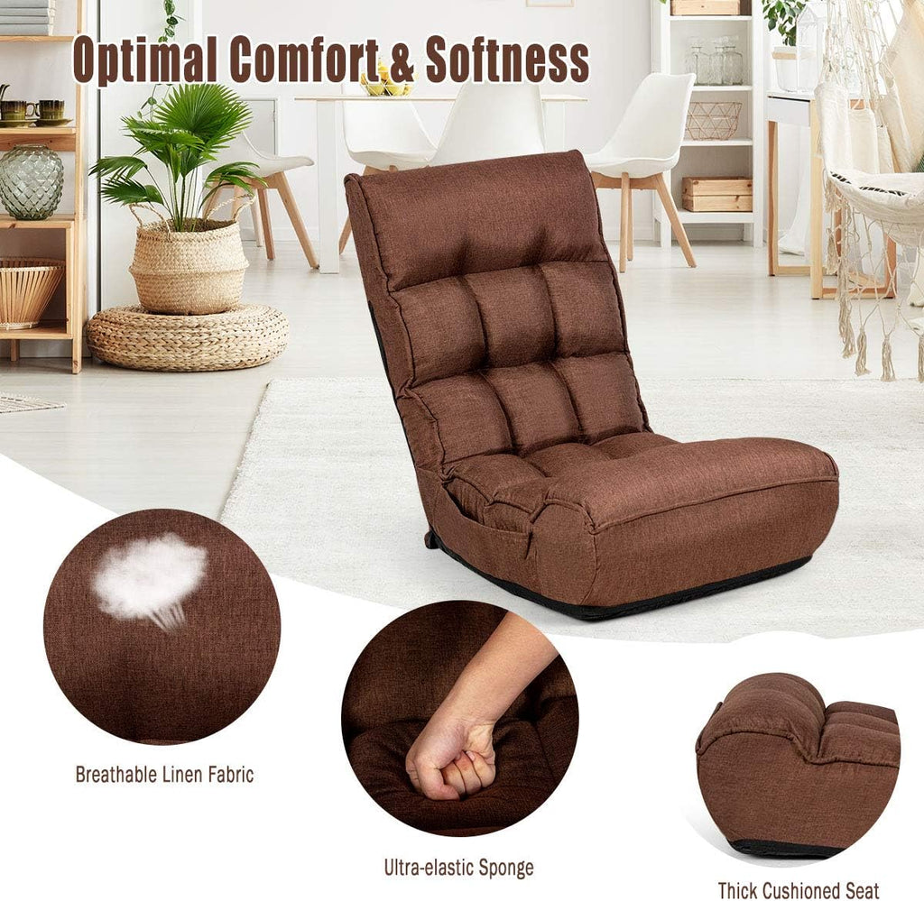 ARLIME 4-Position Adjustable Floor Chair, Armless Gaming Chair w/Back Support & Soft Cushion, Memory Foam Floor Lazy Sofa for Gaming, Reading, Meditating (Coffee)