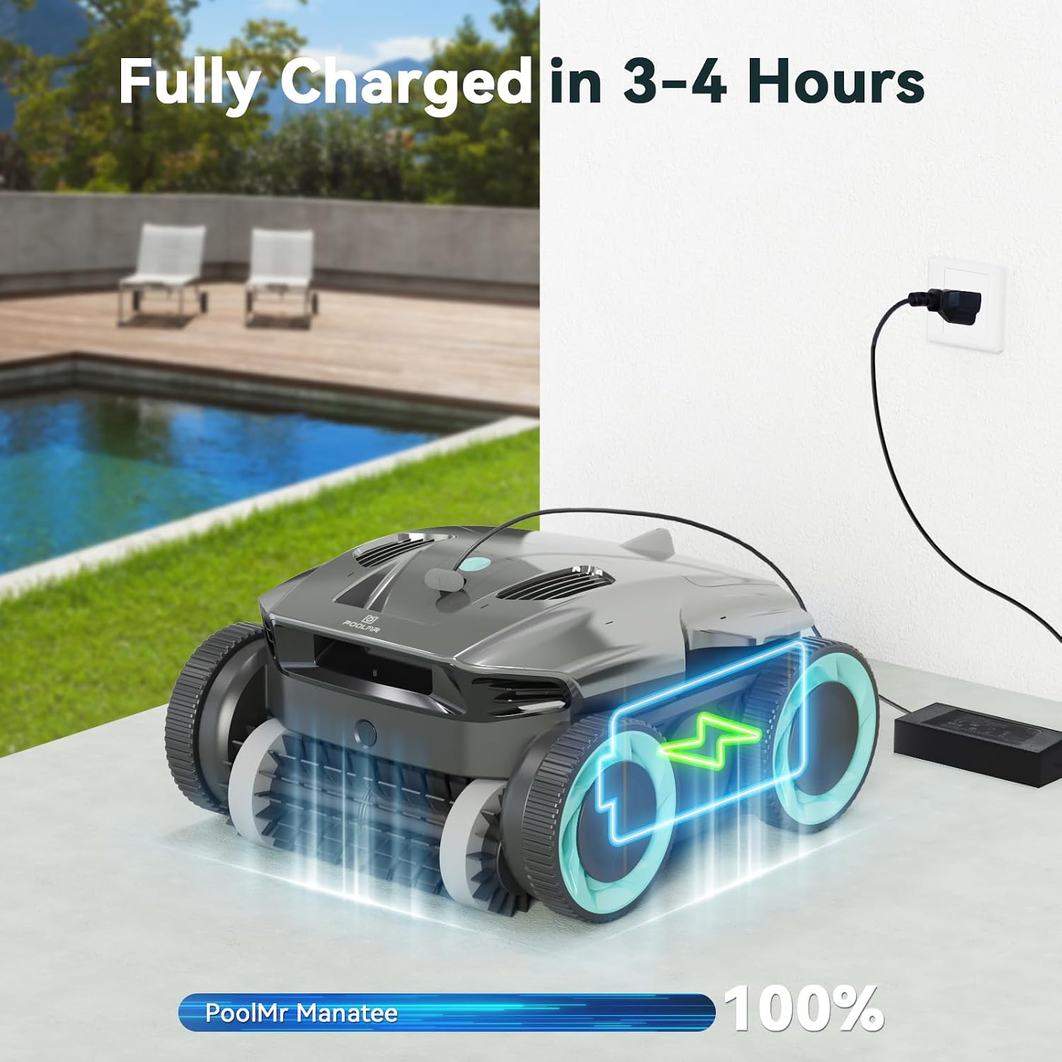 PoolMr Cordless Robotic Pool Cleaner-Pool Vacuum for In ground Pools with Wall Climbing-120 Mins Running Time, Smart Navigation, 20Gal/Mins Poweful Suction, for Most Pools up to 1,500 Sq.ft, Cyan
