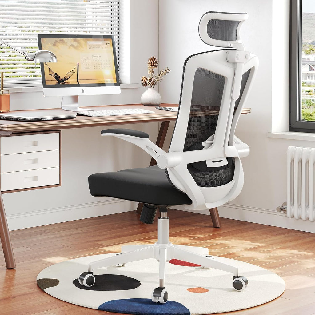 300 LBS Ergonomic Office Computer Mesh Chair - Adjustable Height Rolling Desk Chair with Flip-Up Armrests & High Back Support - Comfortable Swivel Task Chair for Home Office