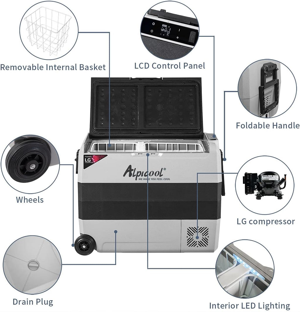 Alpicool LGT60 Dual Temperature Control 12 Volt Refrigerator 63 Quart Portable Car Fridge Freezer (-4°F~68°F) for Truck, RV, Boat, Camping and Travel