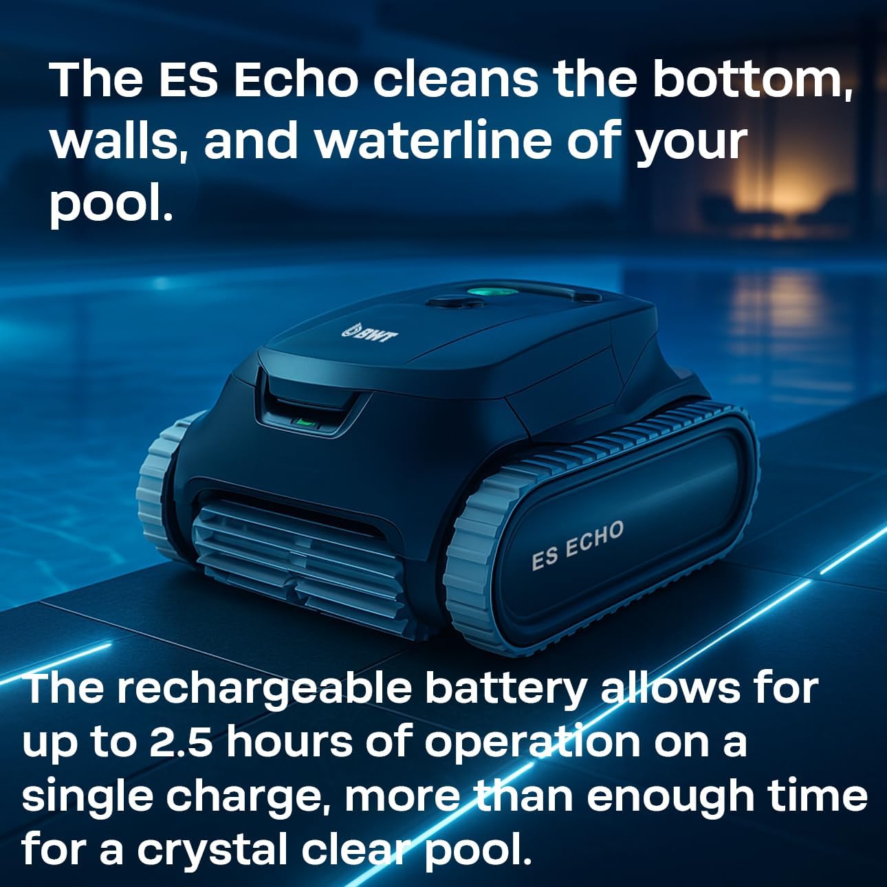 BWT ES Echo Cordless Robotic Pool Cleaner, Cleans Floor, Walls & Waterline, Up to 3-Hour Runtime, 4,000 GPH Suction, for Above-Ground & In-Ground Pools