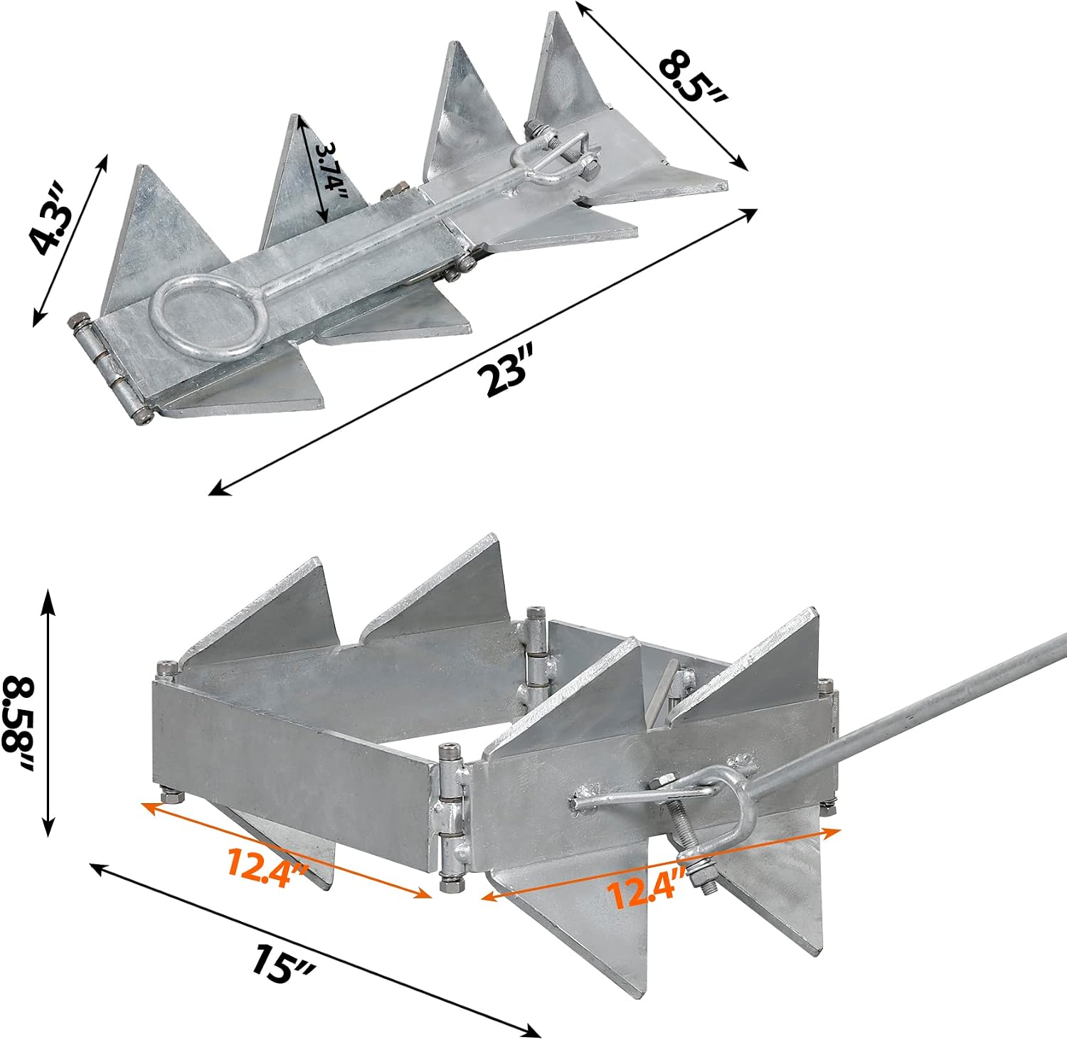 Box Anchor Kit 13LBS/19LBS/25LBS, Boat Anchor with 16.5 Feet Elastic Rope & 100 Feet Nylon Rope, Hot-Dipped Galvanized Folding Boat Slide Cube Anchor (Box Style) Suitable for Boats