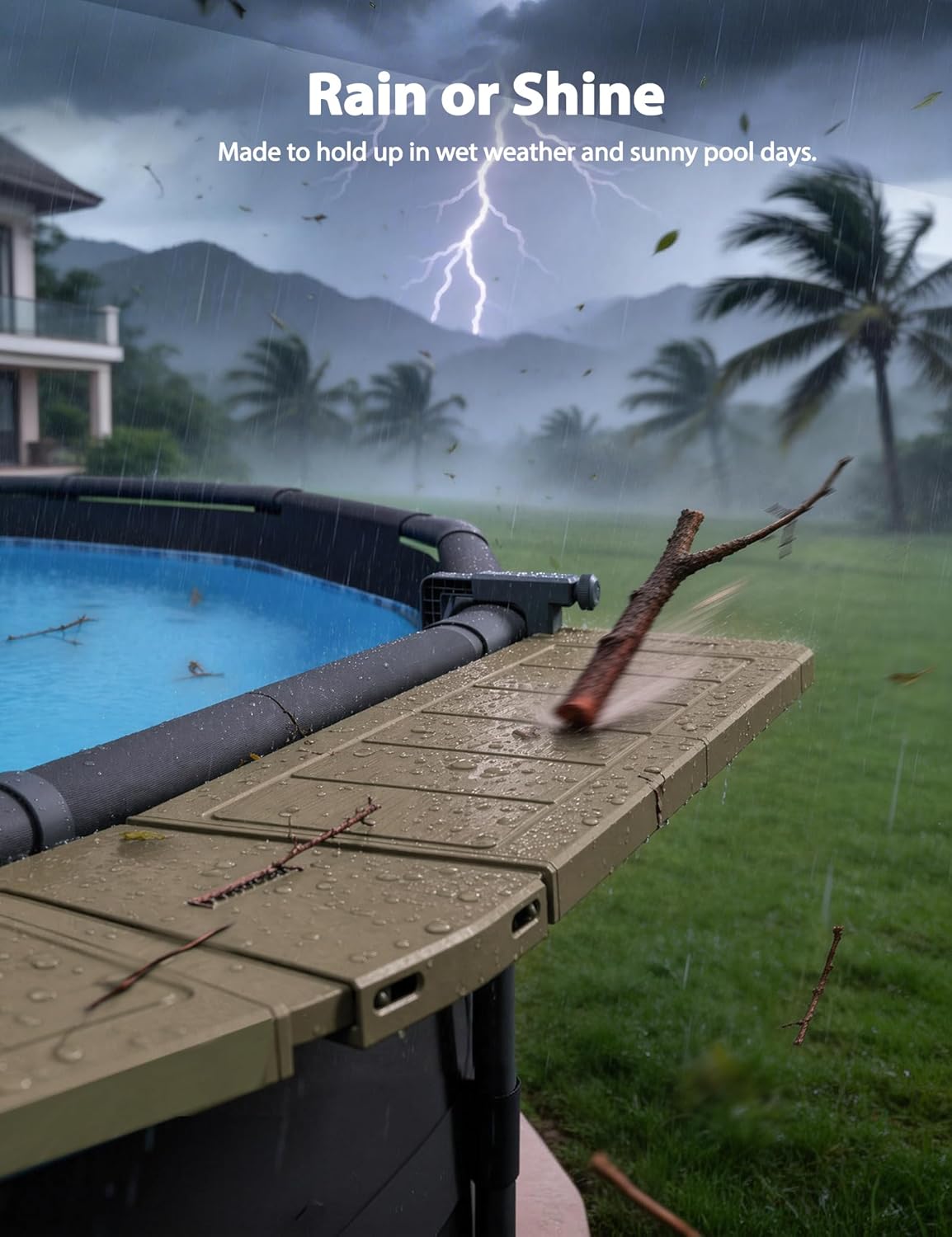 POOLHACKER Poolside Bar Extended for Above-Ground Round Pools, Original Swim-Up Bar Table, Foldable Patio Poolside Table, Weather-Resistant Stable Tabletop, Easy Maintenance, Brown