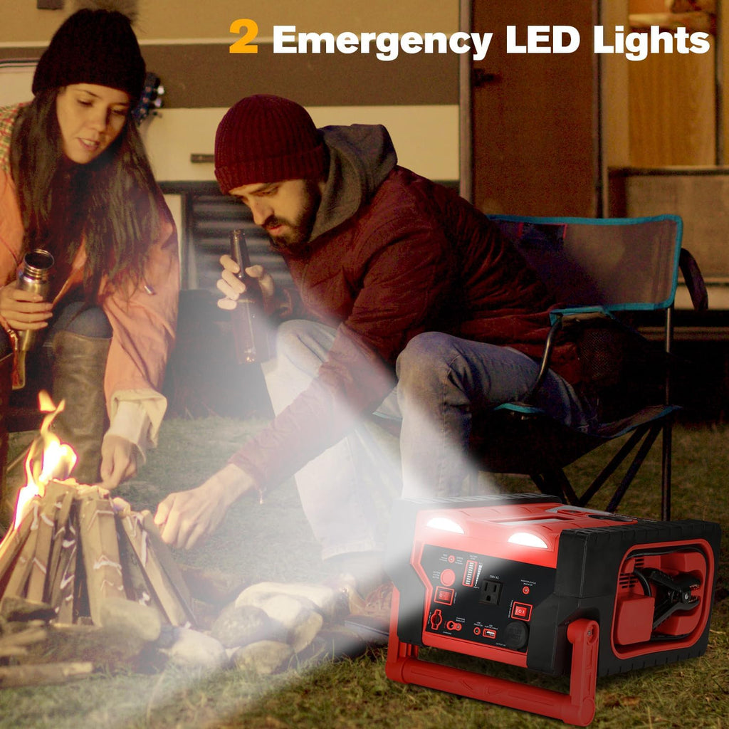 2000A 12V Solar Car Battery Jump Starter-20000 mAh Portable Power Station with 100 PSI Faster Air Compressor, 400W Inverter AC/DC/USB Ports and LED Lights, for Up to 10L Gas and 8.5L Diesel Engine