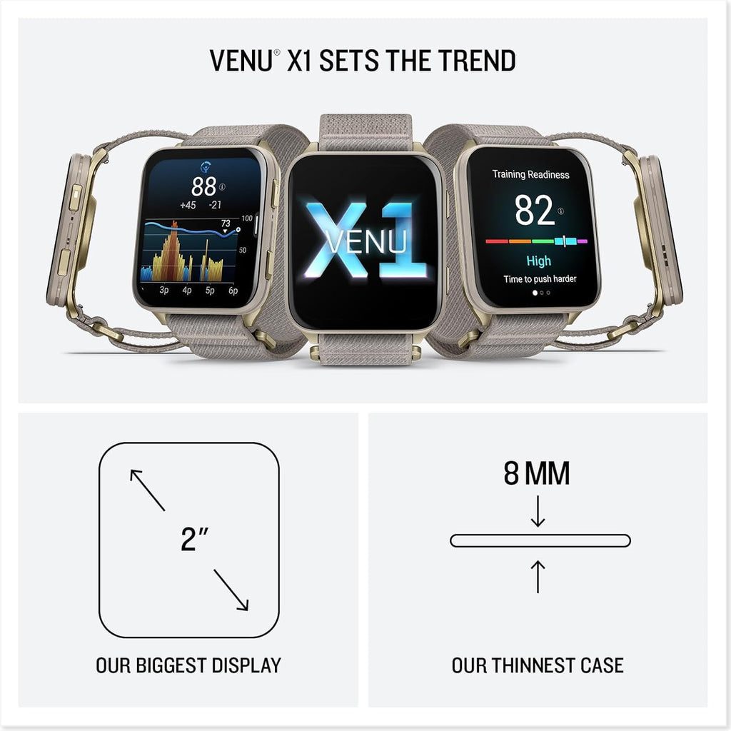 Garmin Venu X1 Thin & Lightweight GPS Smartwatch, Soft Gold | AMOLED Display, Advanced Health and Fitness Features, Sleep Tracking, 100+ Sports Apps | Signature Series Power Bundle
