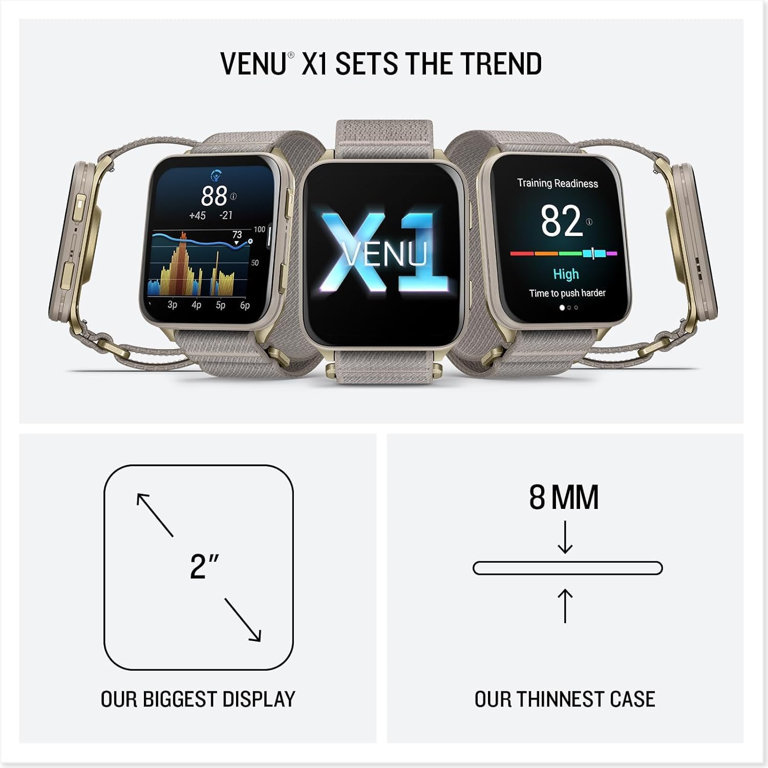 Garmin Venu X1 Thin & Lightweight GPS Smartwatch, Soft Gold | AMOLED Display, Advanced Health and Fitness Features, Sleep Tracking, 100+ Sports Apps | Signature Series Power Bundle