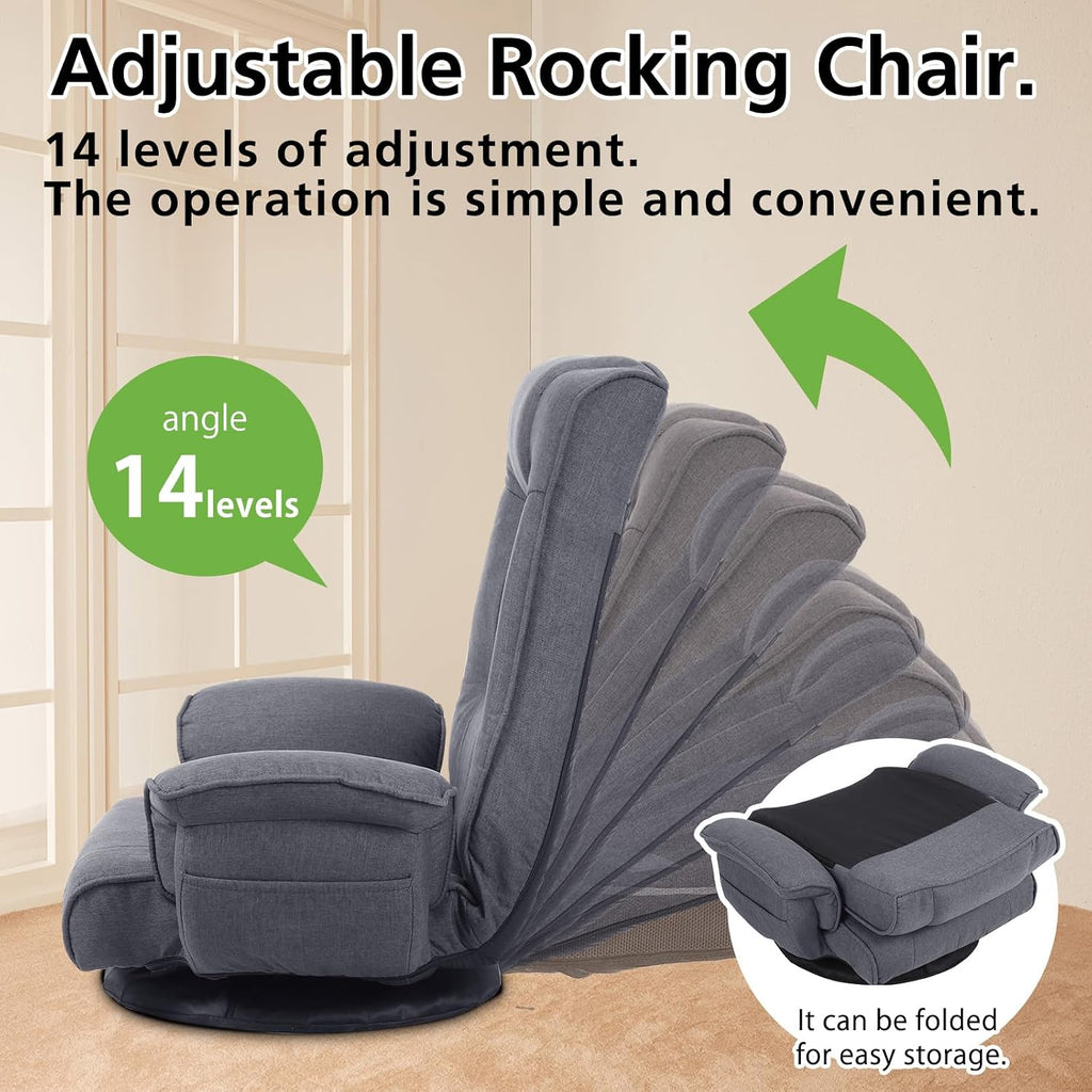 360 Degree Swivle Adjustable Floor Chair, Chaise Lounge Indoor, Folding Lazy Sofa with Armrests and Side Pocket Adults Gaming Chairs for Living Room, Bedroom Factory Price 201 (GR)