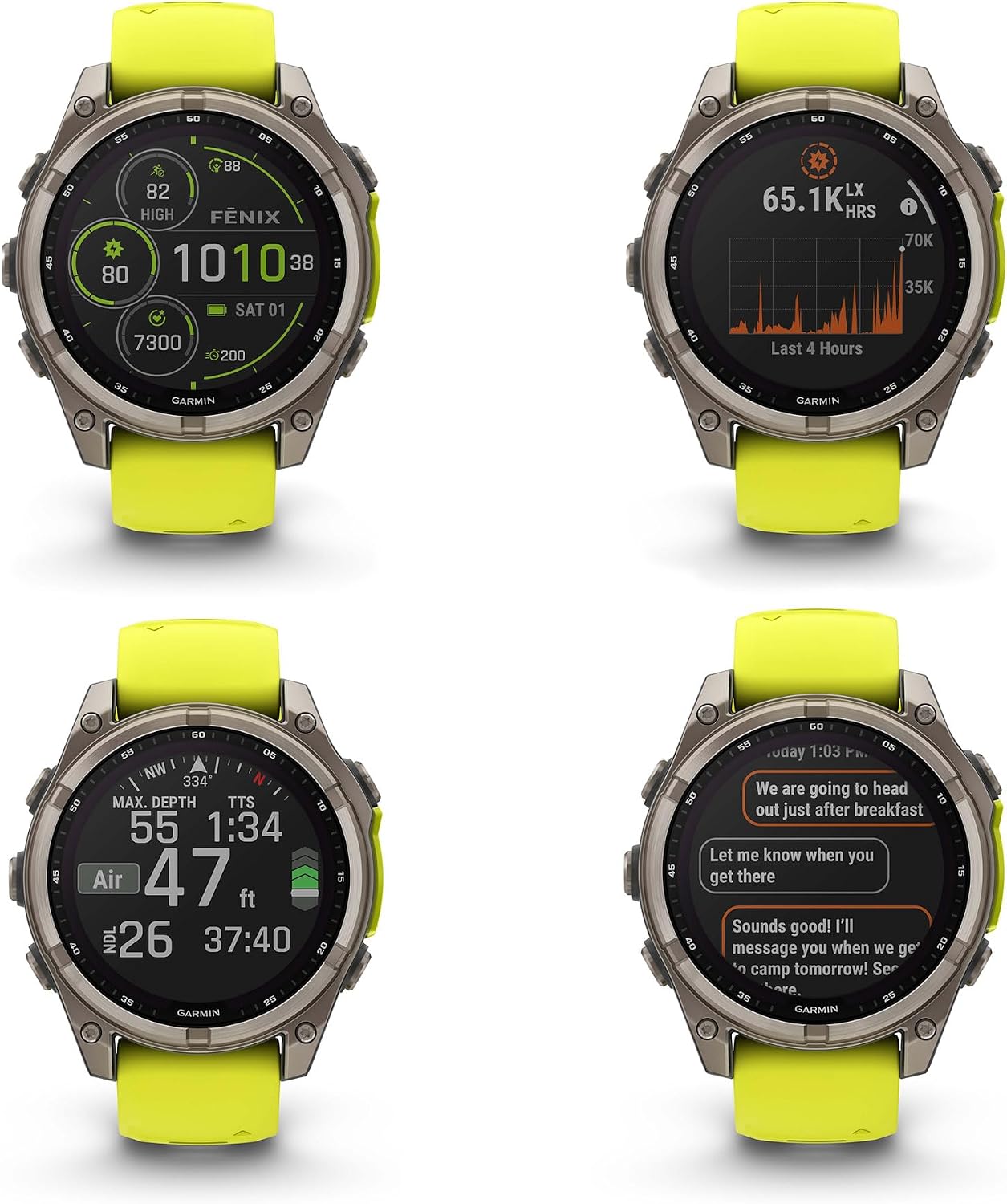 Garmin Fenix 8 47MM Solar Sapphire Multisport GPS Smartwatch Titanium with Amp Yellow Silicone Band, 48 Days Battery Life, Built-in LED Flashlight, Health & Fitness Smart Watch Bundle for Men & Women