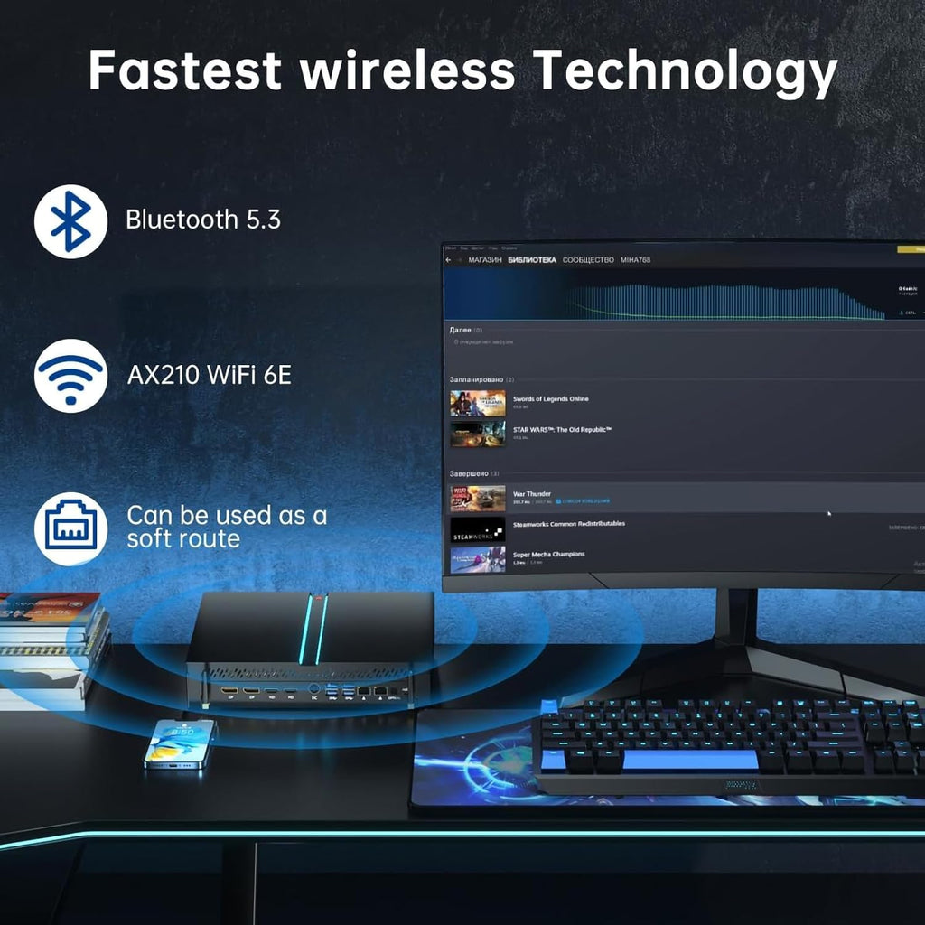 Thdeukoty Mini Gaming Pc Core i9-14900F(up to 5.8GHz) with RTX4070, Small Desktop Computers Win 11 Pro, 64G DDR5 RAM/4T M.2 SSD/WIFI6E/BT5.3/Dual LAN/USB 3.2/8K HDMI DP, Four Display for Game/Design