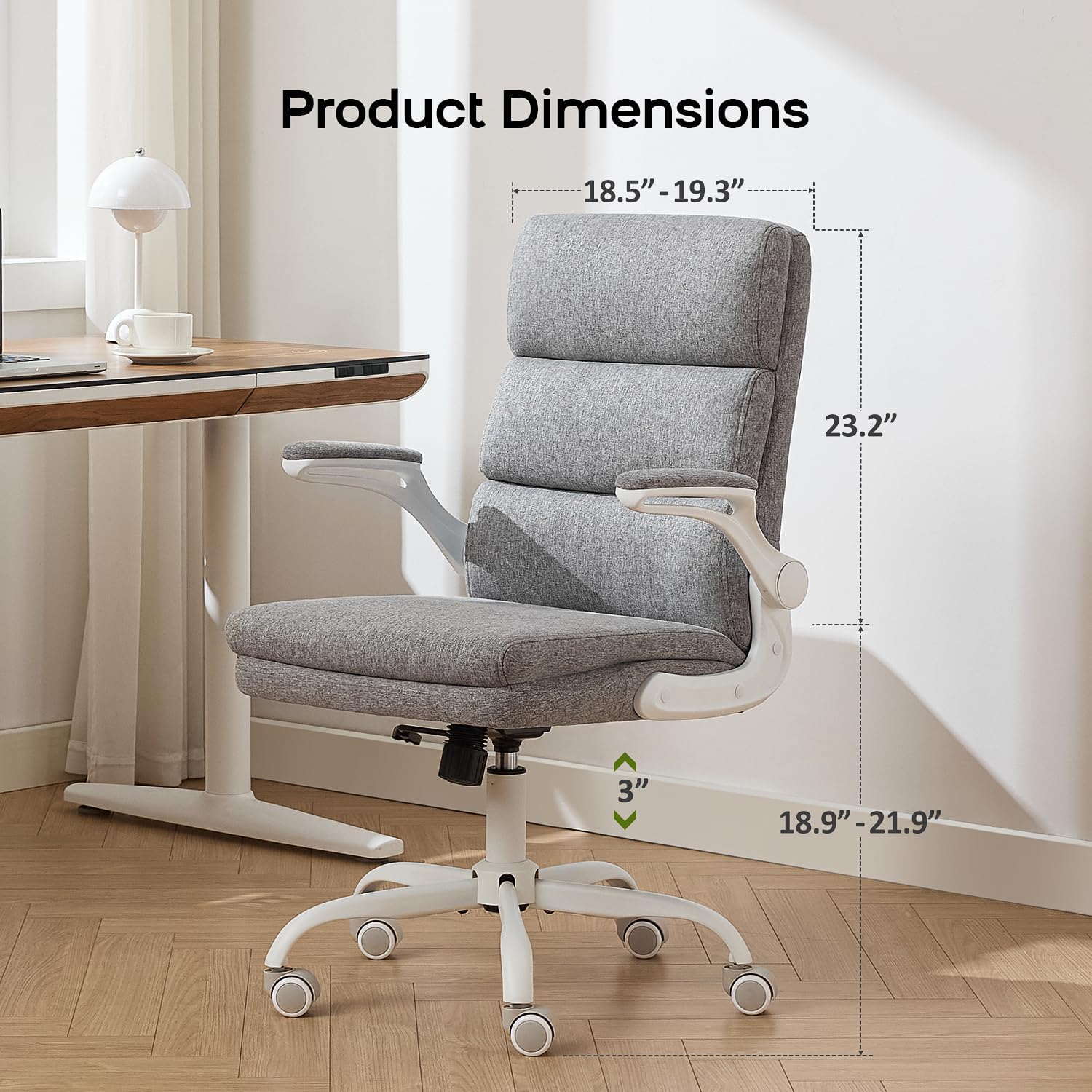 amseatec Office Chair Adjustable Desk Chair Mid Back Executive Comfortable Fabric Ergonomic Back Support Home Computer Chair with Padded Flip-up Armrest Swivel Wheels (Cement Gray)