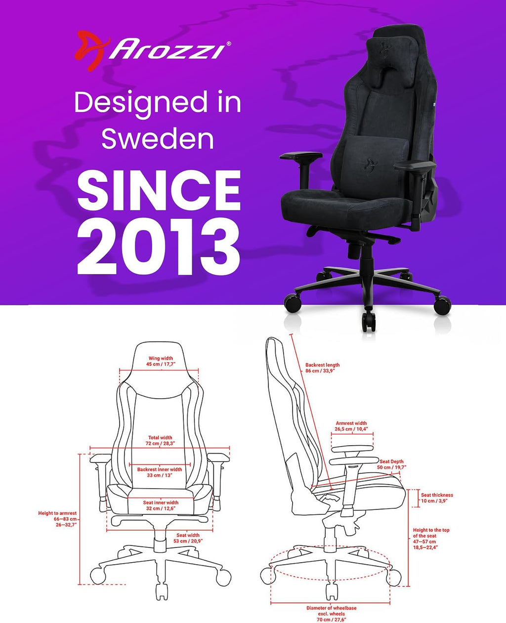 Arozzi Vernazza Supersoft Upholstery Material has a Unique Velvety Texture that is Fluid-Repellant and 3Breathable with Memory Foam Lumbar Support 4D Armrest for Office and Gaming Chair - Pure Black