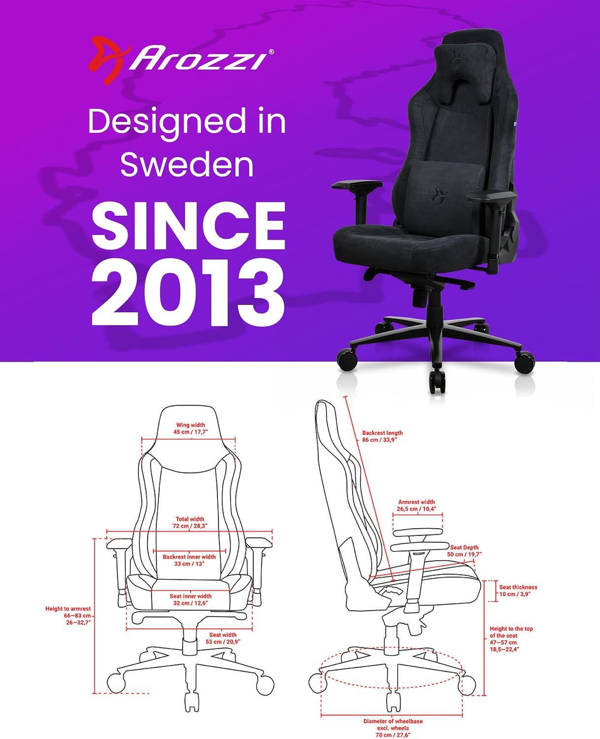 Arozzi Vernazza Supersoft Upholstery Material has a Unique Velvety Texture that is Fluid-Repellant and 3Breathable with Memory Foam Lumbar Support 4D Armrest for Office and Gaming Chair - Pure Black