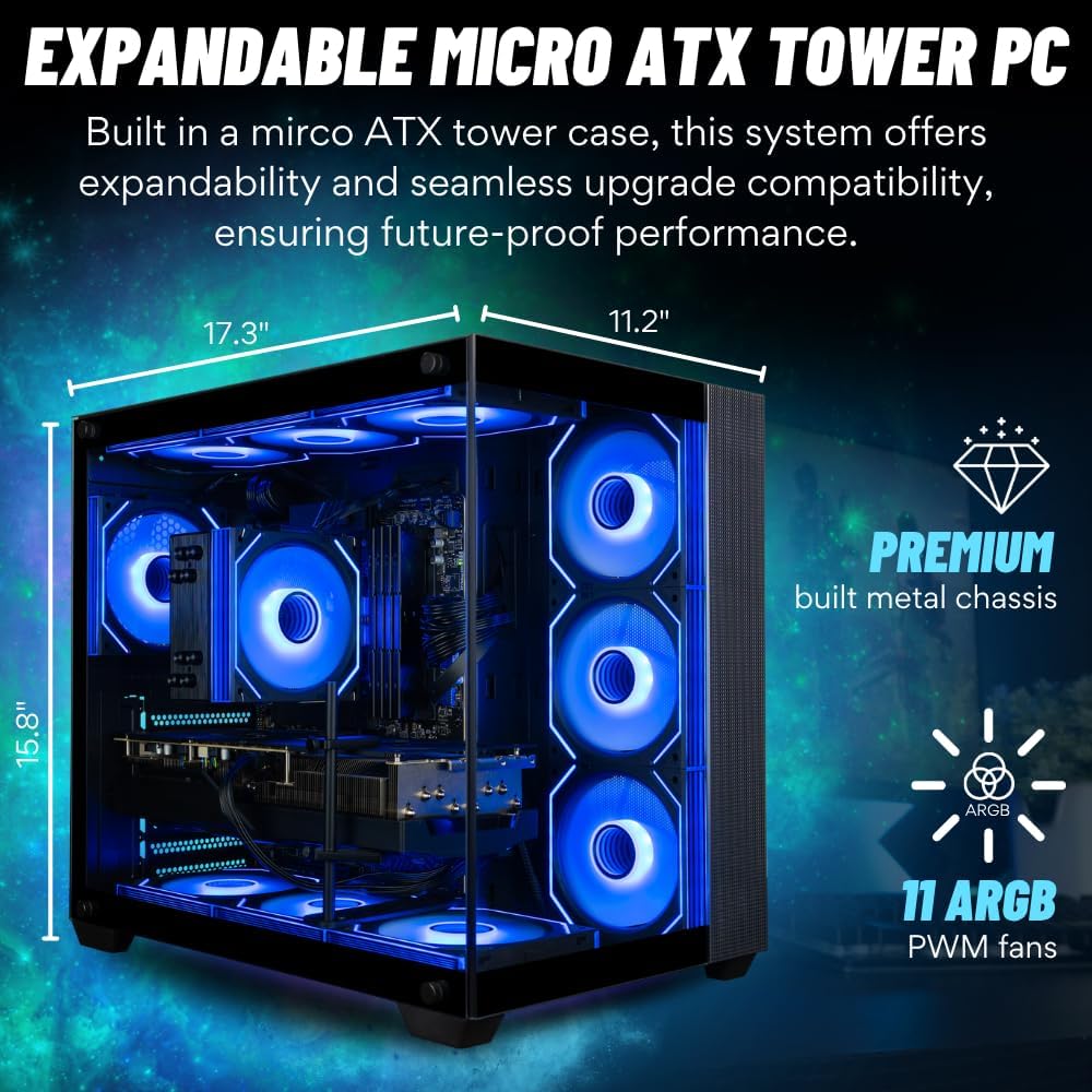 Panorama XL RX 9070 XT, Ryzen 7 7800X3D, 32GB DDR5 RAM, 2TB M.2 Gen4 NVME, Prebuilt AMD Gaming Desktop PC w/Windows 11 Pro, 3-Year Warranty, RGB Keyboard+Mouse, Internal Wi-Fi 7, 3X DP, HDMI & RJ-45