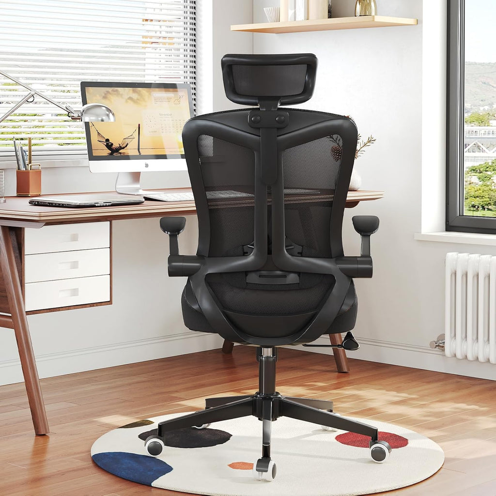 300 LBS Ergonomic Office Computer Mesh Chair - Adjustable Height Rolling Desk Chair with Flip-Up Armrests & High Back Support - Comfortable Swivel Task Chair for Home Office