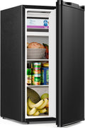 Antarctic Star 3.2 Cu.Ft.Compact Refrigerator with Freezer, Mini Fridge Single Door with Adjustable Thermostat,Removable Glass Shelves for Apartment,Dorm,Office,Kitchen，BLACK