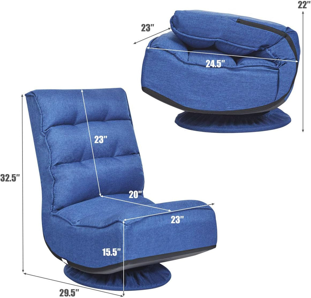 Giantex 360 Degree Swivel Floor Chair, Folding Floor Gaming Chair with 6 Positions Adjustable, Lazy Sofa Lounge Chair w/Tufted Back Support, Video Gaming Chair for Reading TV Watching (Navy Blue)