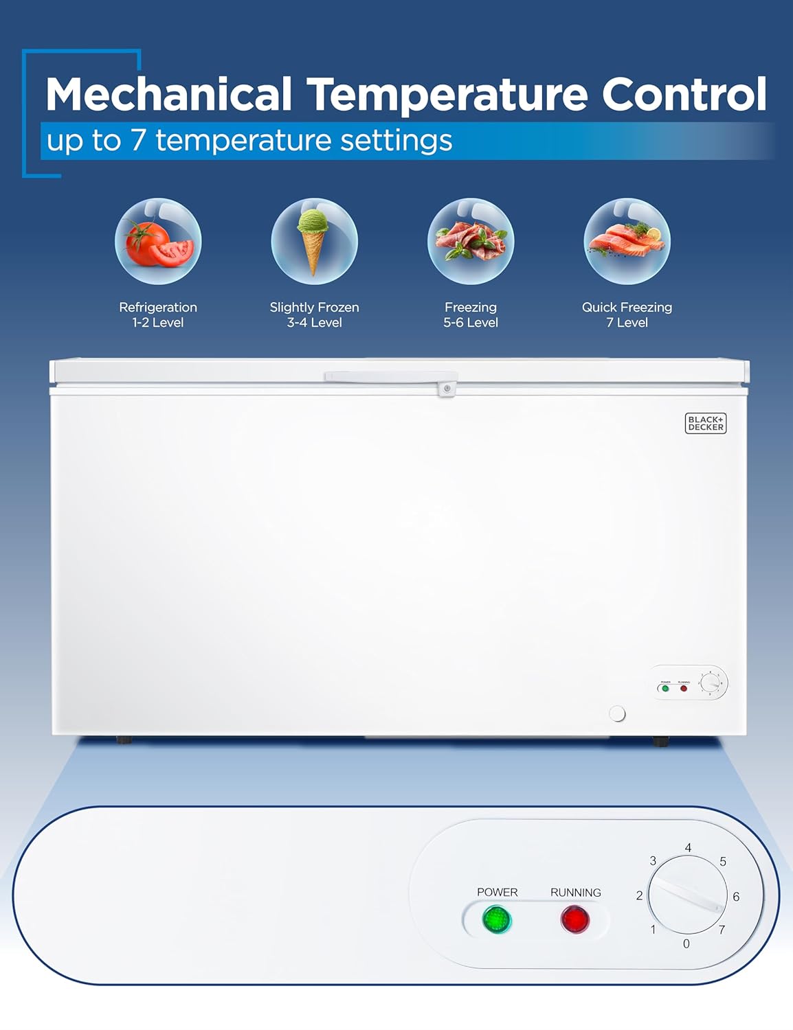 BLACK+DECKER 16.2 Cu. Ft. Chest Freezer, Deep Freezer with Top Opening, Freezer Chest with 2 Removable Storage Baskets, Mechanical Temperature Control, Manual Defrost,R600a Refrigerant, BCF1620E,White