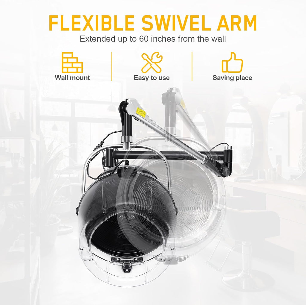 Wall Mounted Hair Dryer with Swivel Arm, Multifunctional Hair Processor Machine for Hair Care, Hair Dyeing, Oil Baking, Cold perm Heating, Drying and Styling
