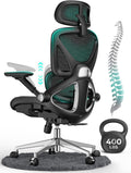 CAPOT Ergonomic Mesh Office Chair, Adjustable Lumbar High Back Desk Chair 400lbs, 4D Flip-up Arms, 3 Tilt Backrest, 3D Headrest, PU Wheels, Swivel Rolling Computer Chair for Long Desk Work - Black