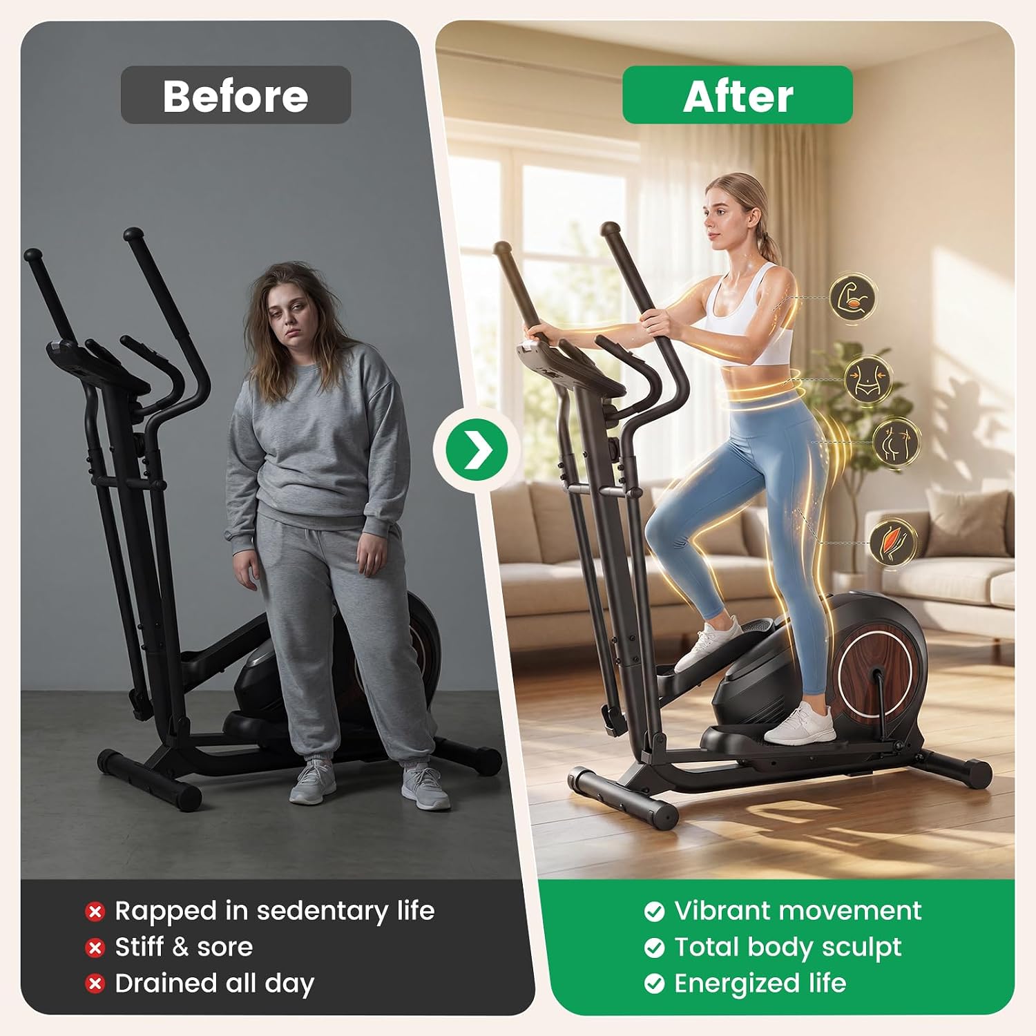 Elliptical Exercise Machine, Elliptical Machine for Home with Ultra-Smooth Magnetic Resistance,Elliptical Trainer with 14 Levels, 15.5'-18' Stride 500lb Loading, Home Gym Equipment 95% Pre-Assembled