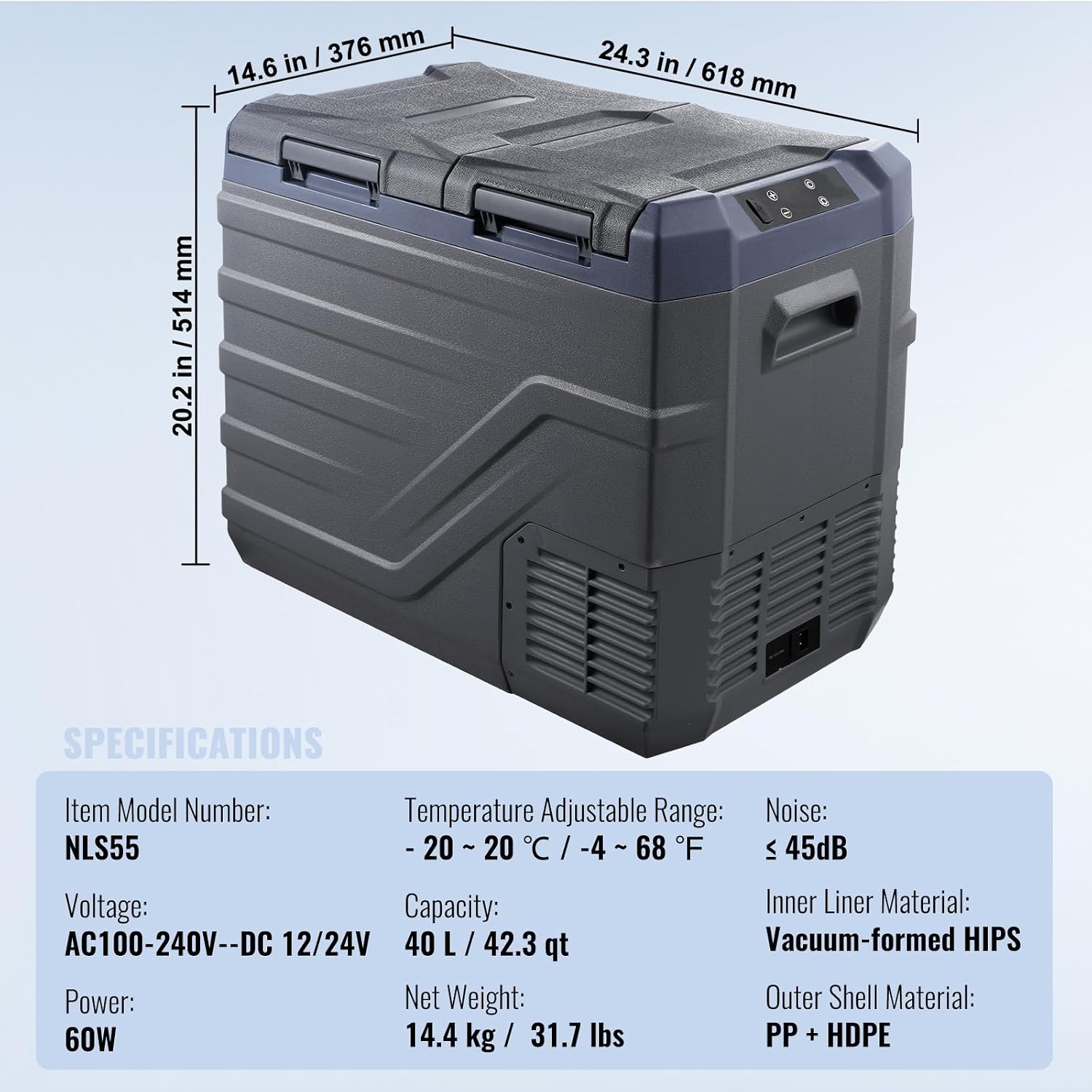 Happybuy 40L Car Refrigerator, 12V Dual Zone Fridge, Portable Freezer, -4℉-68℉ Adjustable Range, 12/24V DC & 100-240V AC Compressor Cooler for Outdoor, Camping, RV