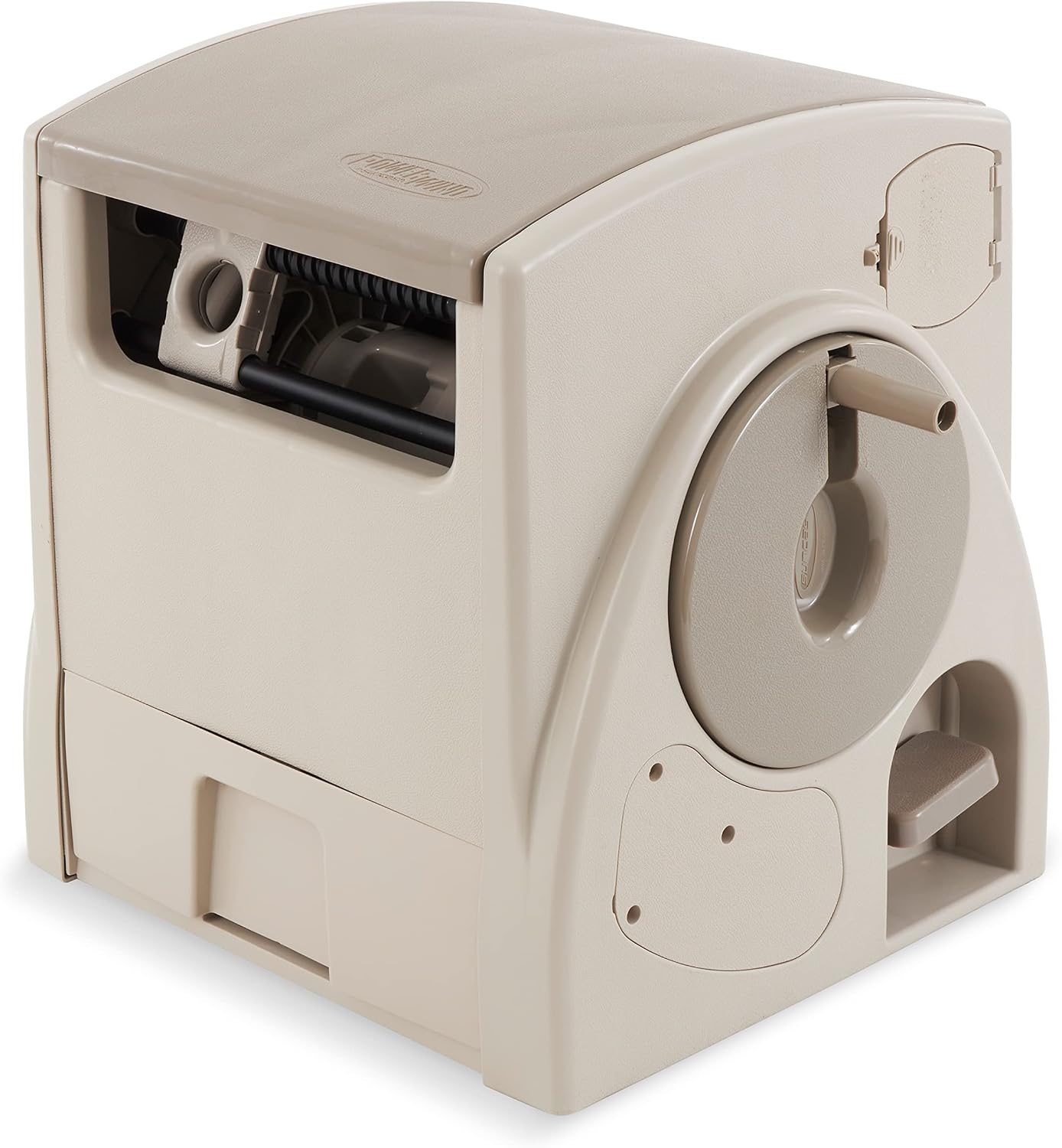 Suncast Automatic Rewind Garden Hose Reel, 100 ft. 5/8 in. Vinyl Hose Holder, Light Taupe