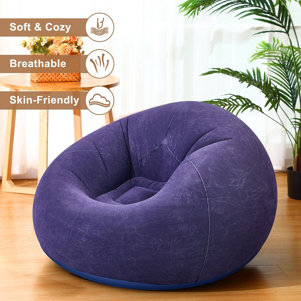 Realspring 6 9 12 Pcs Inflatable Bean Bag Chairs for Adults with Electric Air Pump, Blow up Couch Folding Portable Inflatable Couch Lazy Sofa for Outdoor Movie Night Camping(Blue,6 Pcs)