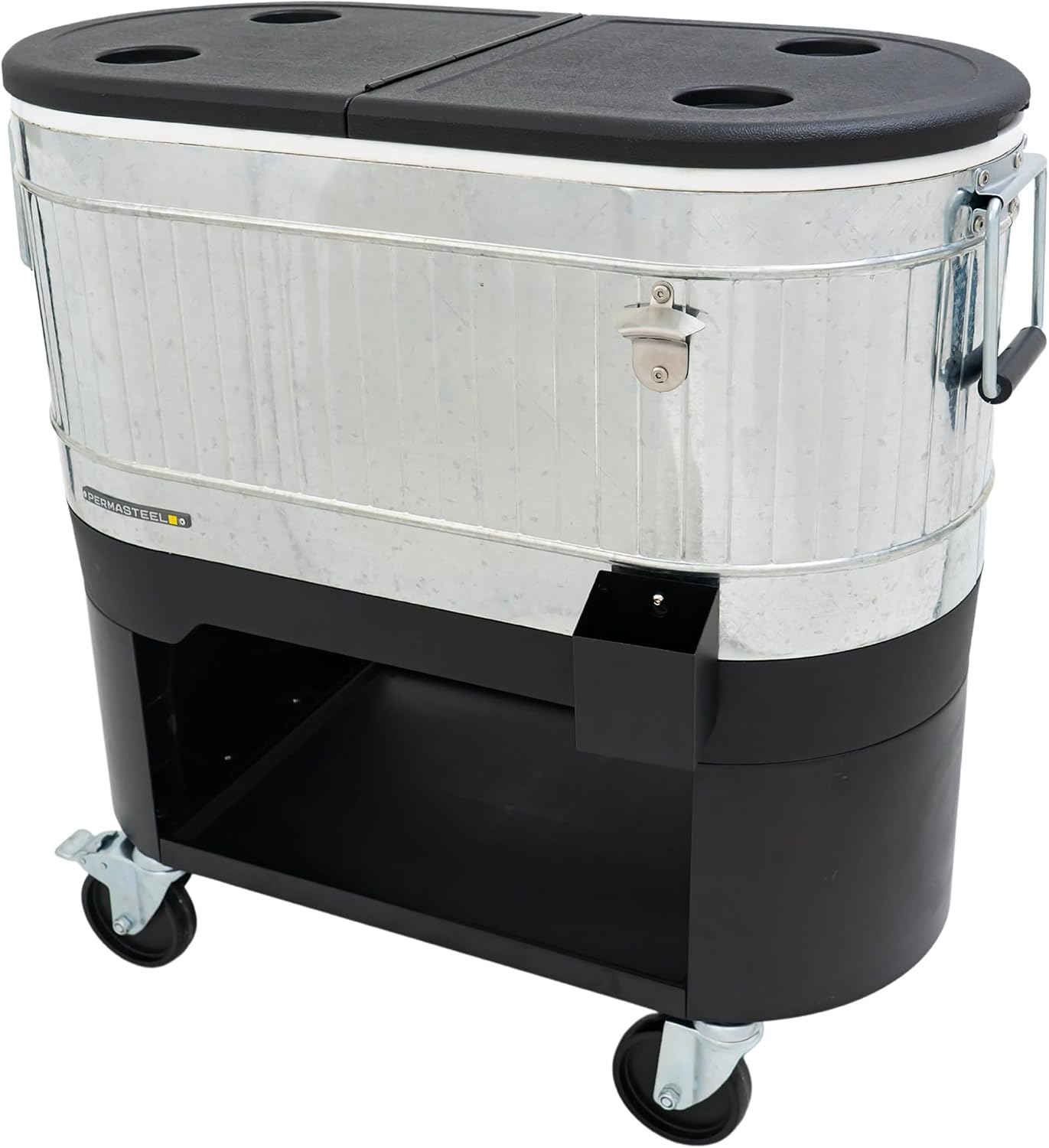 Permasteel Rolling Patio Cooler – Large Outdoor Ice Chest with Wheels, Beverage Cooler for Backyard, BBQ, Tailgate, Beach, Parties, Rustic Farmhouse Design