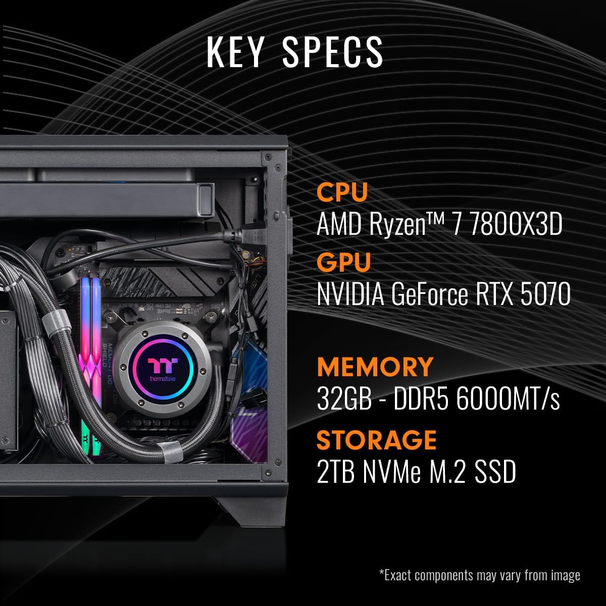 Thermaltake LCGS Traveler 7870 Mini-ITX Gaming PC (AMD Ryzen™ 7 7800X3D, ToughRam 32GB DDR5 6000MT/s RGB Memory, NVIDIA® GeForce RTX™ 5070, 2TB NVMe M.2, WiFi, Windows 11) TR1B-B850-570-LCS