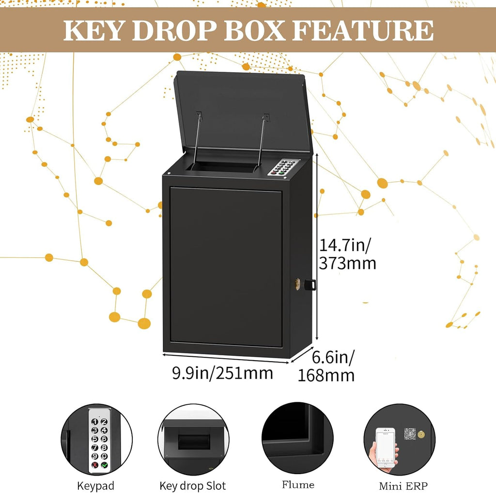 Key Drop Box with Smart Lock for Outside Wall Mount, Key Return Box for Automotive,Anti-Thief & Waterproof Design for Outdoor, Heavy-Duty Secure Storage Box for Hotel,Car Rental