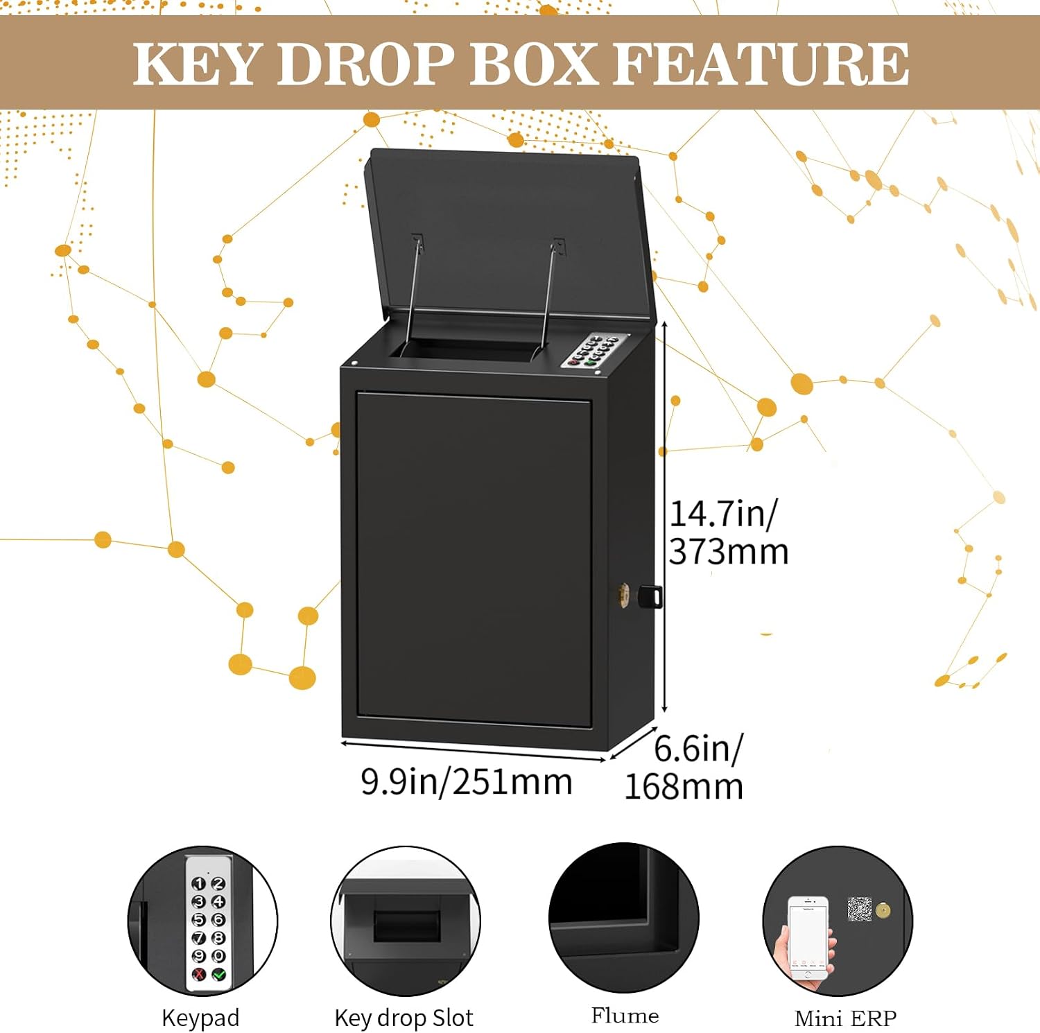 Key Drop Box with Smart Lock for Outside Wall Mount, Key Return Box for Automotive,Anti-Thief & Waterproof Design for Outdoor, Heavy-Duty Secure Storage Box for Hotel,Car Rental
