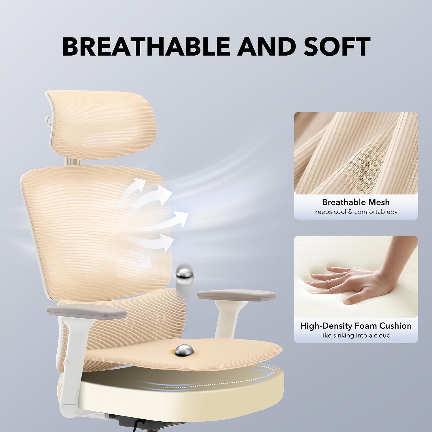 Office Chair Ergonomic Desk Chair - Home Mesh Office Desk Chair with Adjustable Lumbar Support, High-Back Computer Gaming Chair with Headrest 3D Armrests, Rolling Swivel Task Chairs for Home, Office