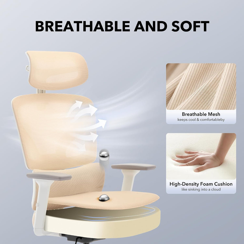 Office Chair Ergonomic Desk Chair - Home Mesh Office Desk Chair with Adjustable Lumbar Support, High-Back Computer Gaming Chair with Headrest 3D Armrests, Rolling Swivel Task Chairs for Home, Office
